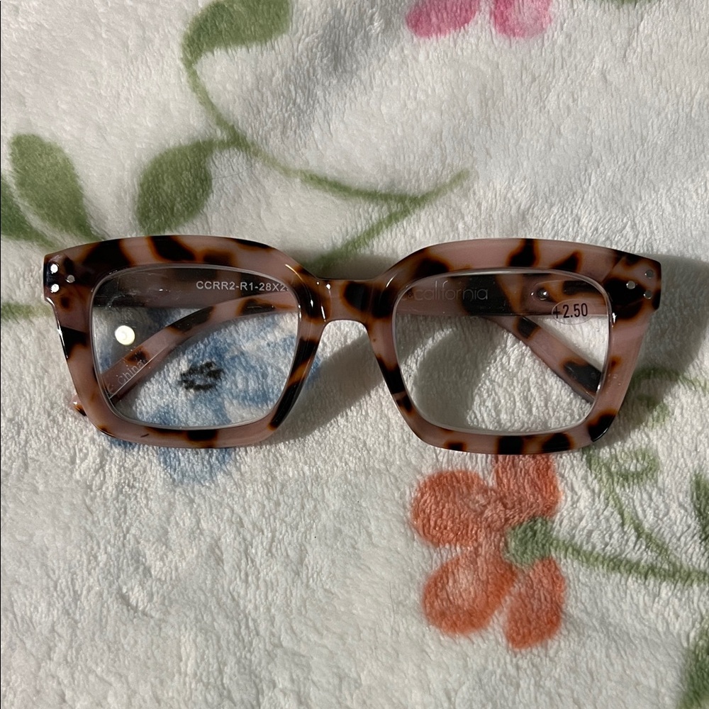 Tortoise Shell Light Pink Square Reading Glasses +2.50 New